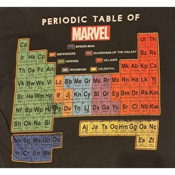Marvel Periodic Table Men’s Large Superhero T-Shirt Comics Distressed Science - Picture 2 of 6
